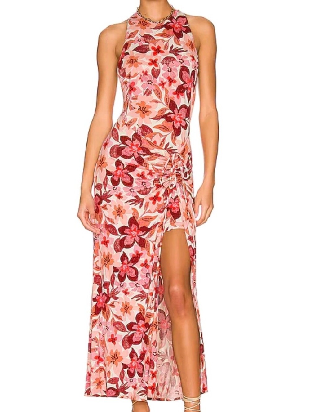 Free People Mimi Floral Halter Maxi Dress with Side Ruched Slit